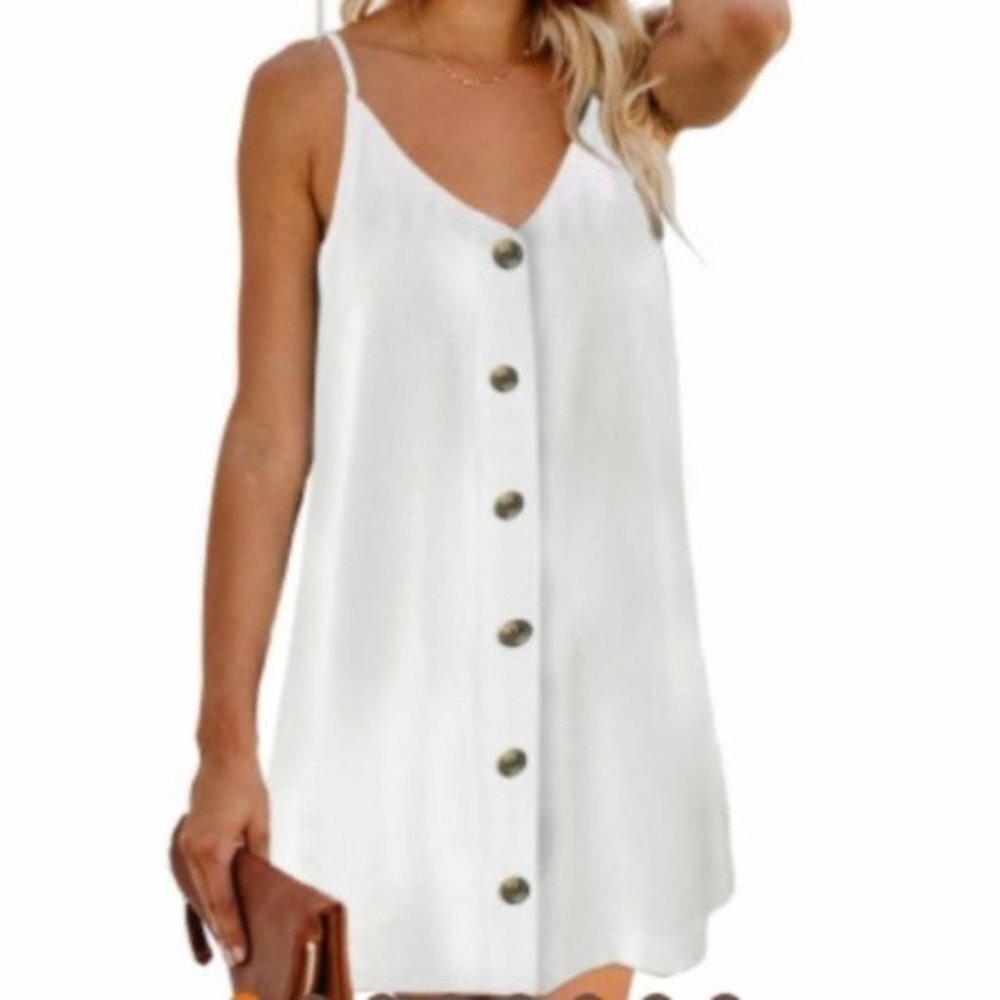Boutique White Button Down Skater Mini Dress